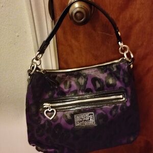 COACH Poppy Daisy Ocelot Purple Shoulder Bag